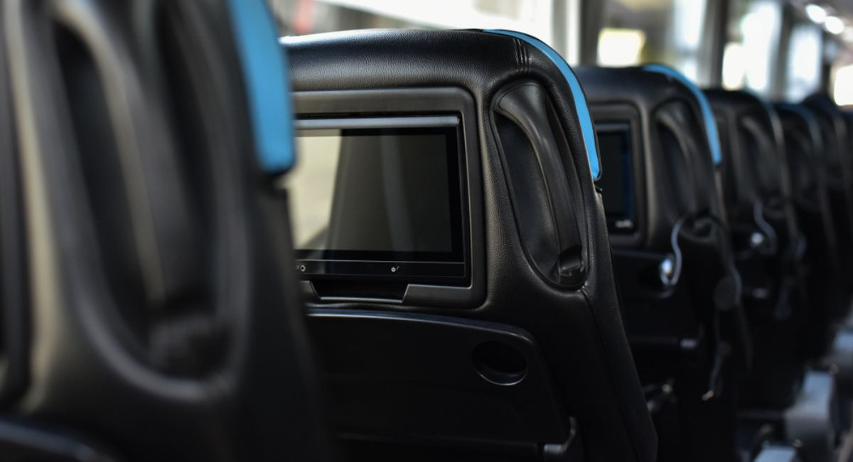 television screens on the back of bus seats